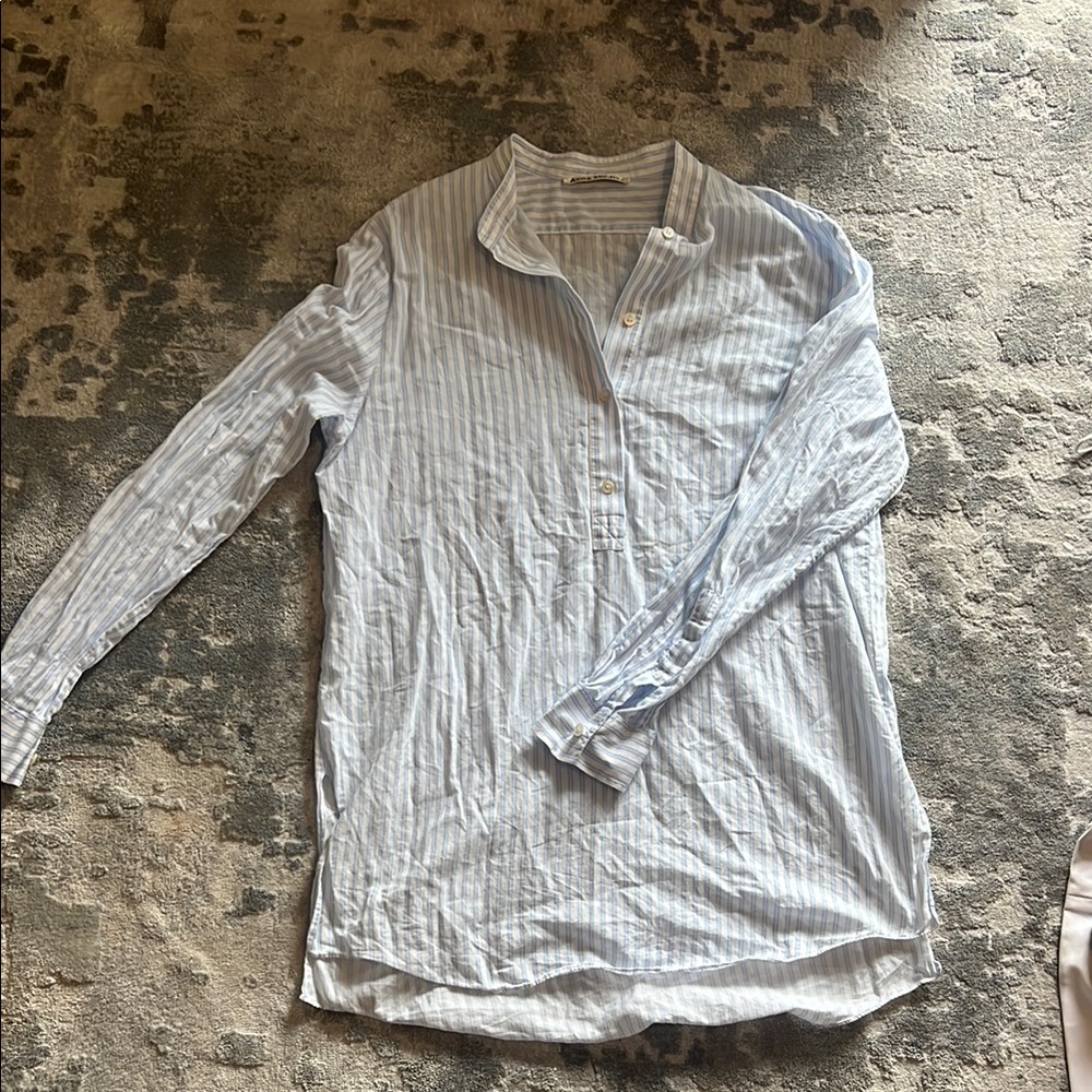 Acne Studios Blue Striped Casual Button Down Tunic Shirt